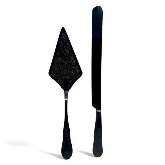 Orblue Black Cake Knife & Server Set Embossed Stainless Steel Gift Boxed NIB - Picture 2 of 9